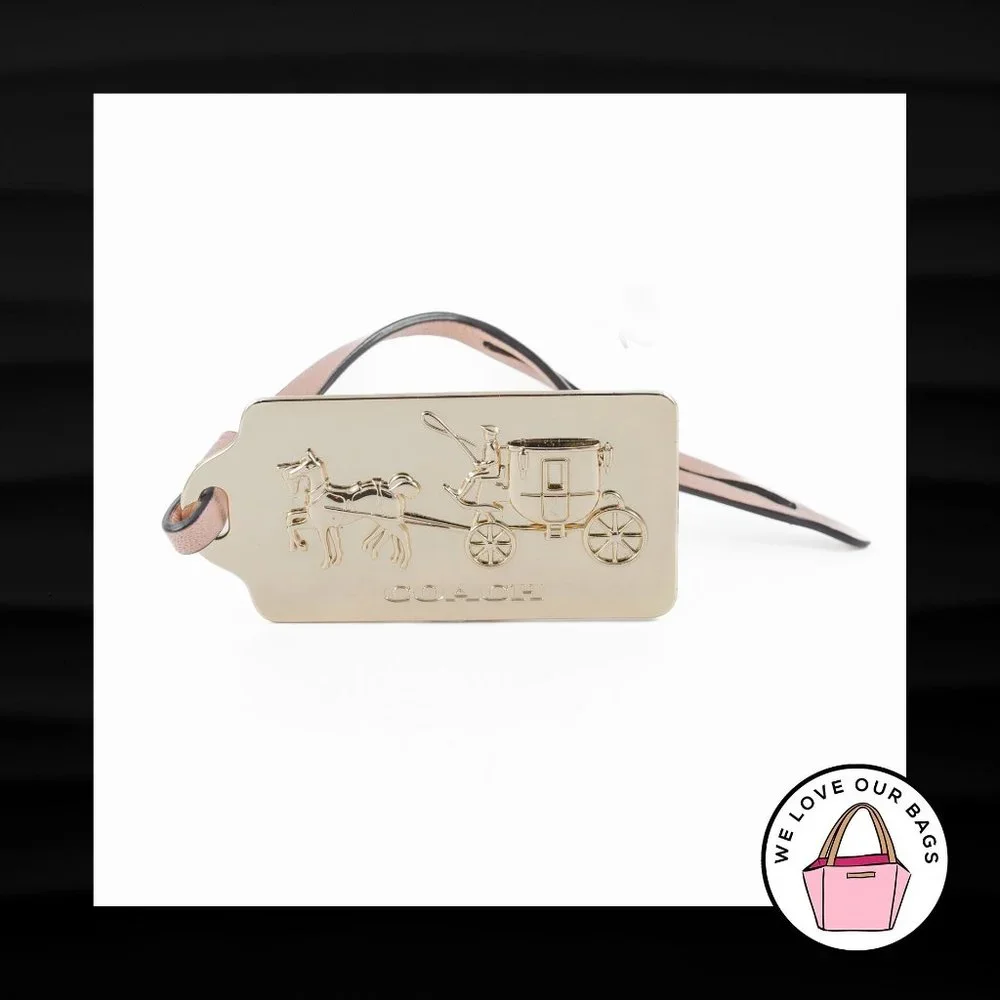 COACH XL 3" HORSE CARRIAGE GOLD METAL TAN LEATHER STRAP LOOP FOB BAG CHARM TAG